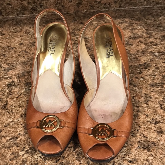 MICHAEL Michael Kors Women Leather Peep Toe sandals wedge Brown | 8.5 - Picture 3 of 16